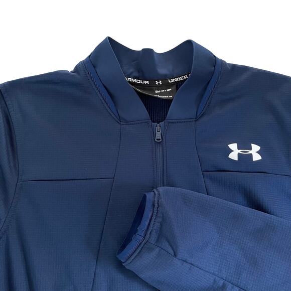Under Armour 1/2 Zip Pullover Jacket Mens Small Navy with Ribbed Fleece Lining - Picture 1 of 11